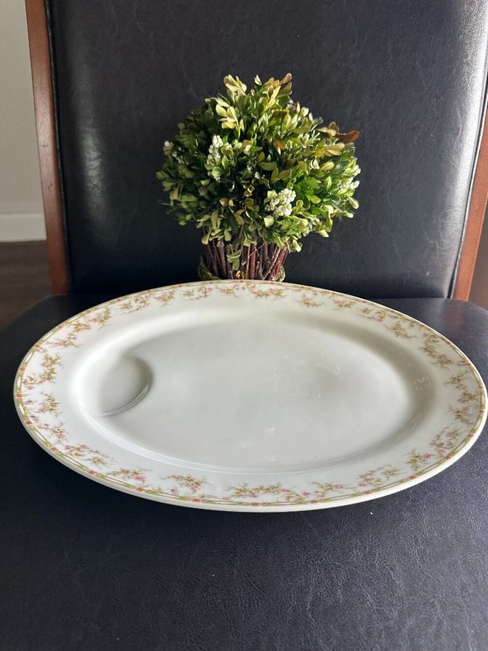 Haviland Limoges France Oval 15" Serving Platter Pink Roses & Green Garland #346